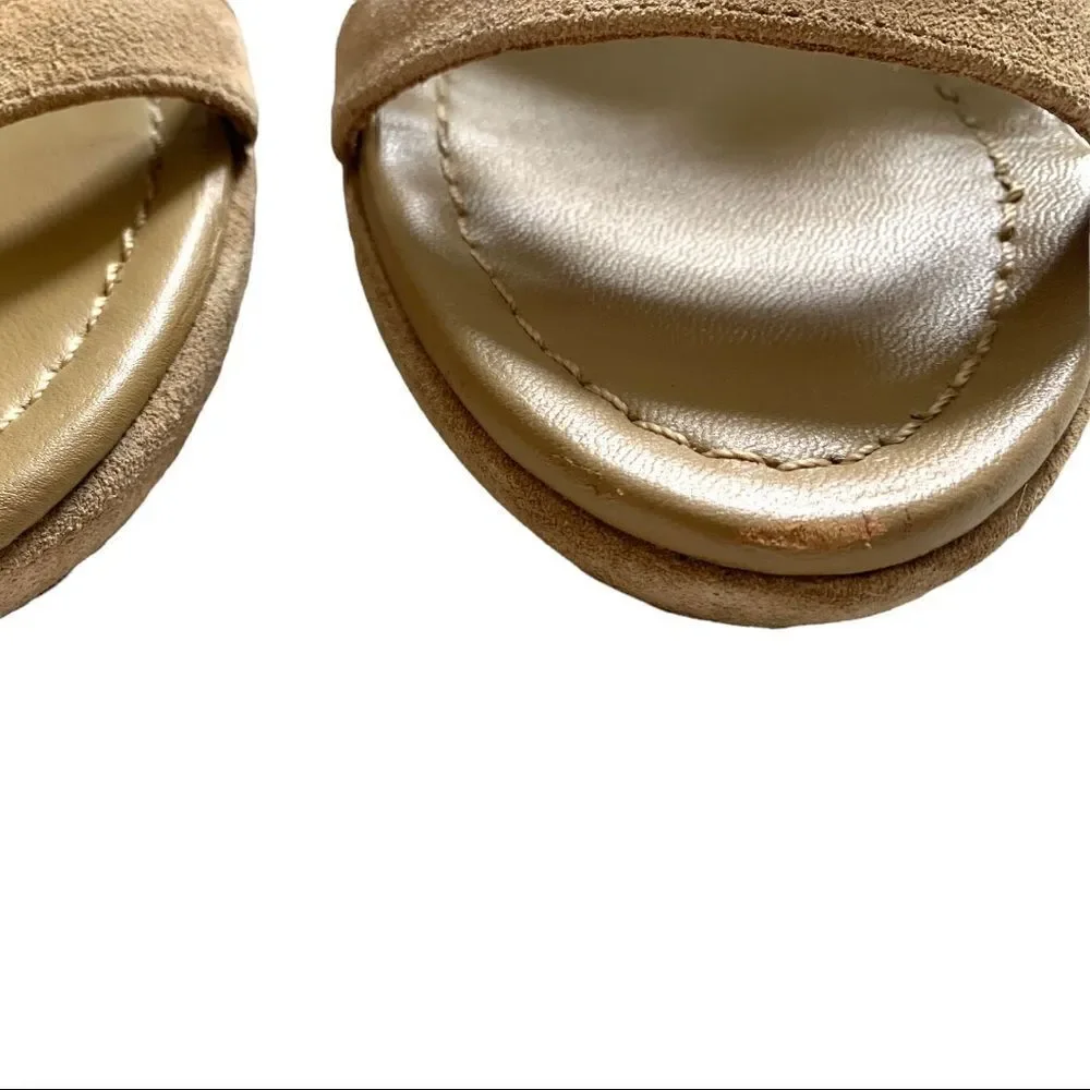 KATE SPADE New York Farryn Beige Gold Suede Geometric Wedge Espadrilles